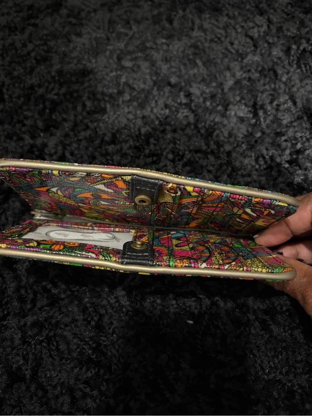 Sakroots Colorful Floral Snap Closure, Zip Card Case Boho Multi Colored Wallet